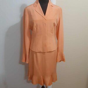 Cache Vintage Women's Skirt Suit Size 4/6 Peach 100% Silk Beaded *READ*